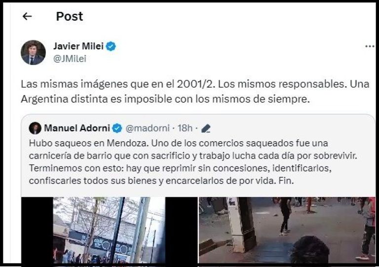 Milei se refirió a los intentos de saqueos