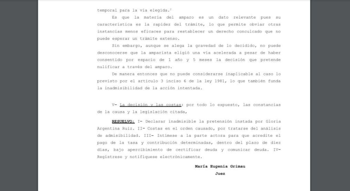 Gloria Ruiz quería plata, la Justicia dijo no