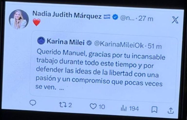 “Querido Manuel, gracias”, el saludo de Nadia Márquez